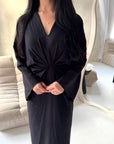 Disha Black Summer Linen V-Neck Tie Dress