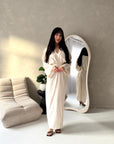 Disha Cream Summer Linen V-Neck Tie Dress