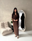 Disha Chocolate Summer Linen V-Neck Tie Dress