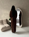 Disha Chocolate Summer Linen V-Neck Tie Dress