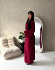 Disha Wine Summer Linen V-Neck Tie Dress