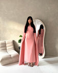 Sisi Pink Pearl Detail Cape Sleeve Tie Back Dress