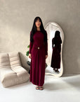 Alayna Wine Soft Gold Buckle Modest Dress