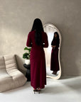 Alayna Wine Soft Gold Buckle Modest Dress