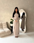 Alayna Mocha Soft Gold Buckle Modest Dress