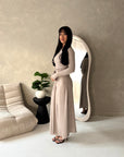 Alayna Mocha Soft Gold Buckle Modest Dress