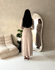 Alayna Mocha Soft Gold Buckle Modest Dress
