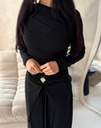 Alayna Black Soft Gold Buckle Modest Dress