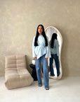 Numa Blue Summer Embroidery Asymmetrical Top