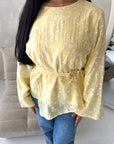 Numa Yellow Summer Embroidery Asymmetrical Top