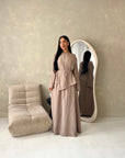 Bahi Mocha Belted Plain Modest Skirt Co Ord Set