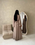 Bahi Mocha Belted Plain Modest Skirt Co Ord Set