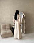 Bahi Beige Belted Plain Modest Skirt Co Ord Set