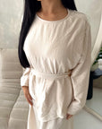 Bahi Beige Belted Plain Modest Skirt Co Ord Set