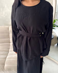 Bahi Black Belted Plain Modest Skirt Co Ord Set