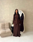 Bahi Brown Belted Plain Modest Skirt Co Ord Set