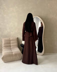 Bahi Brown Belted Plain Modest Skirt Co Ord Set
