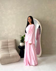 Bahi Pink Belted Plain Modest Skirt Co Ord Set