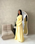 Bahi Yellow Belted Plain Modest Skirt Co Ord Set