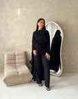 Maliha Black Plain Drape Cape Top Trouser Co Ord Set