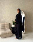 Maliha Black Plain Drape Cape Top Trouser Co Ord Set