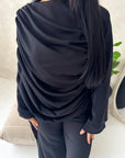 Maliha Black Plain Drape Cape Top Trouser Co Ord Set