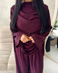 Maliha Plum Plain Drape Cape Top Trouser Co Ord Set