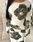 Kyta Khaki Mesh Floral Print Tie Back Summer Dress