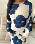Kyta Navy Mesh Floral Print Tie Back Summer Dress