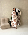 Kyta Mocha Mesh Floral Print Tie Back Summer Dress