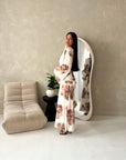 Kyta Mocha Mesh Floral Print Tie Back Summer Dress