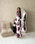 Kyta Plum Mesh Floral Print Tie Back Summer Dress