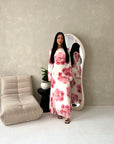 Kyta Pink Mesh Floral Print Tie Back Summer Dress