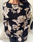 Ayra Black With Gold Floral Embroidery Asymmetrical Top