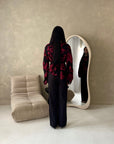 Ayra Black With Red Floral Embroidery Asymmetrical Top