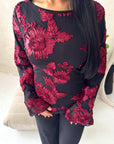 Ayra Black With Red Floral Embroidery Asymmetrical Top