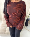 Ayra Brown Floral Embroidery Asymmetrical Top