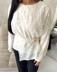Numa Cream Summer Embroidery Asymmetrical Top