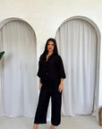 Abi Black Shirt & Trouser Linen Summer Set