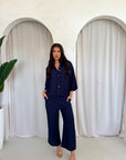Abi Navy Shirt & Trouser Linen Summer Set