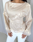 Diya Beige Floral Embroidery Tie Back Top