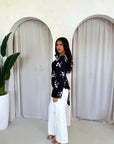 Diya Black Floral Embroidery Tie Back Top