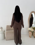 Harper Mocha Plain Knitted Wrap Trouser Co Ord