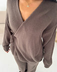 Harper Mocha Plain Knitted Wrap Trouser Co Ord