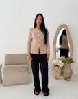 Kisa Beige Gold Button Knitted Cardigan