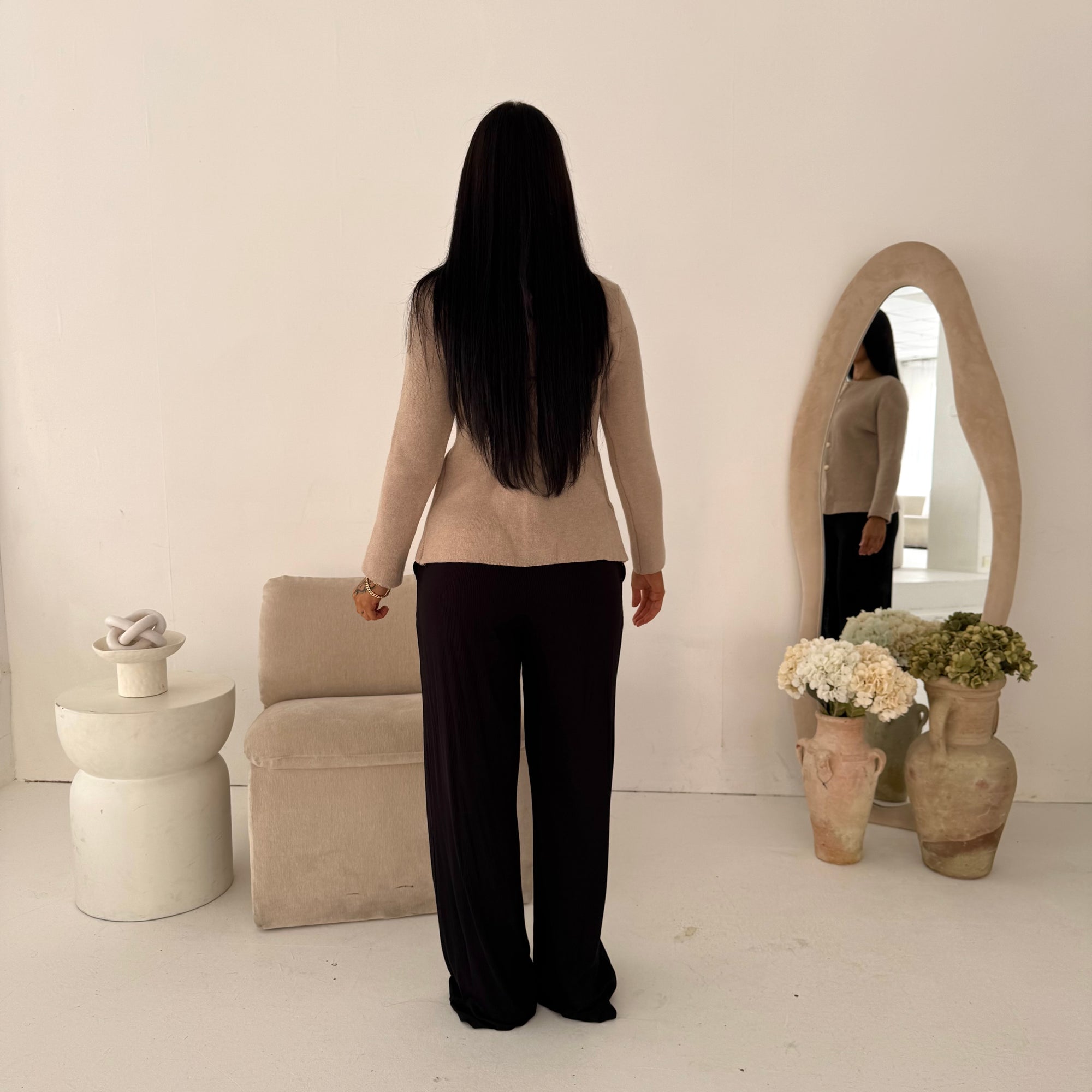 Kisa Beige Gold Button Knitted Cardigan