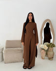 Ida Brown Button Detail Trouser Co Ord Set