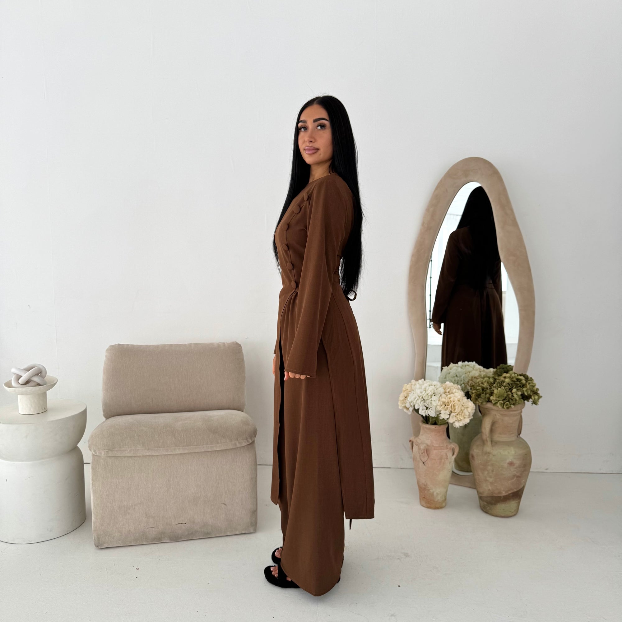 Ida Brown Button Detail Trouser Co Ord Set