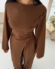 Ida Brown Button Detail Trouser Co Ord Set