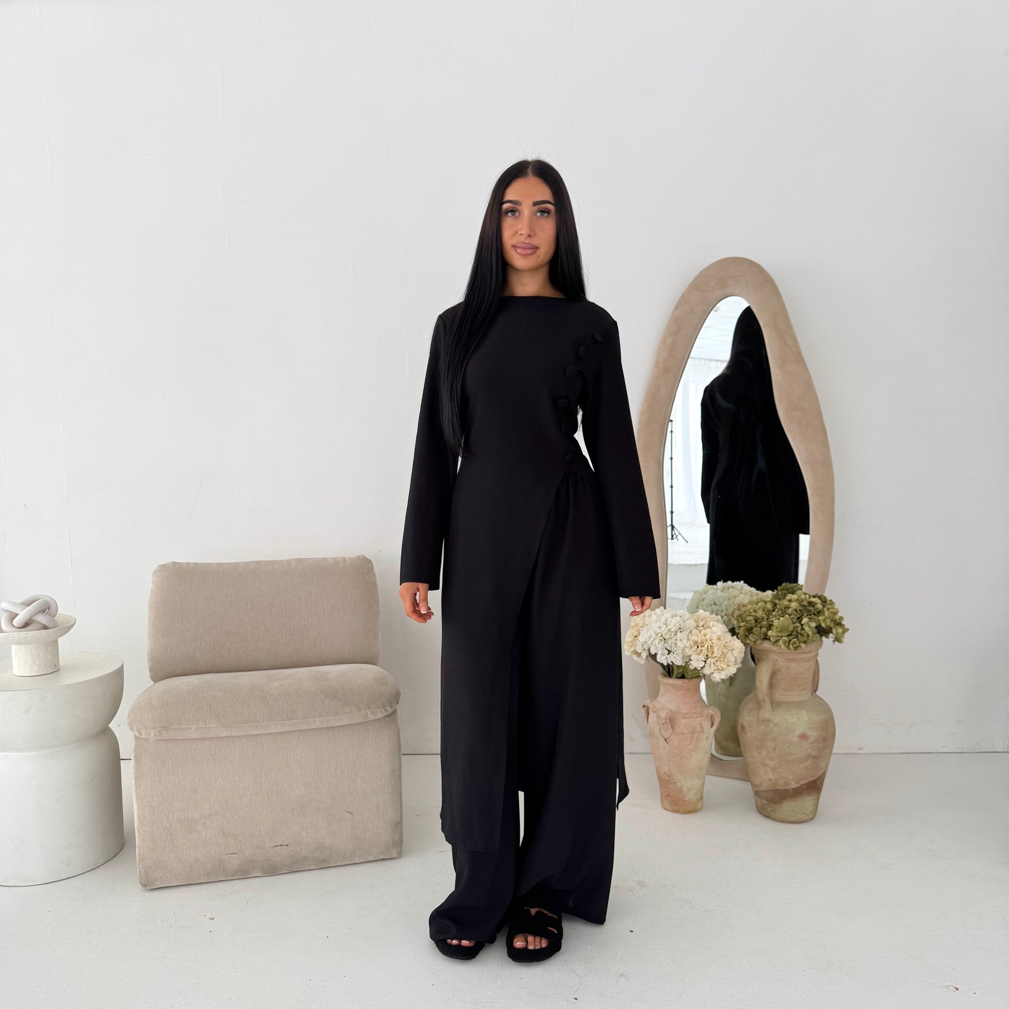 Ida Black Button Detail Trouser Co Ord Set